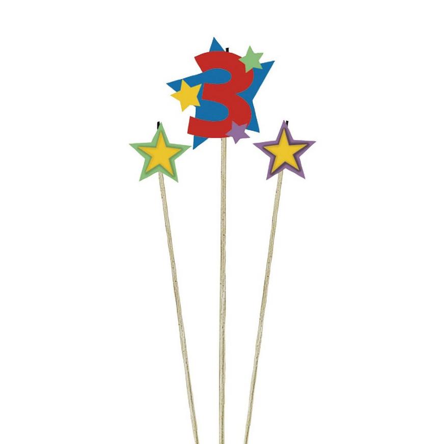 Number 3 Star Birthday Toothpick Candle Set 3pc